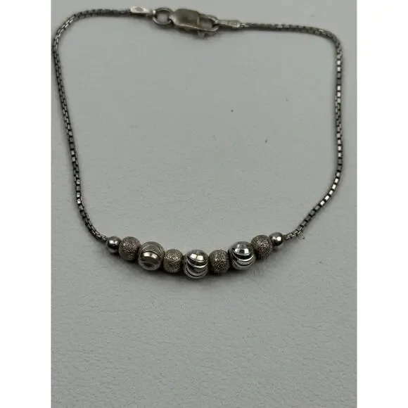 Ball Bead Centers Sterling Silver Box Chain Necklace 15-7/8 & Bracelet 7" Italy - Picture 5 of 16